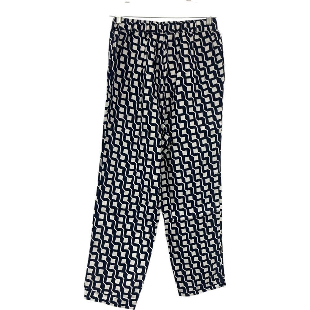 Boden Womens Pants UK 10 US 6 Navy Blue Geometric Linen Trousers R0307 NWT - Picture 2 of 9